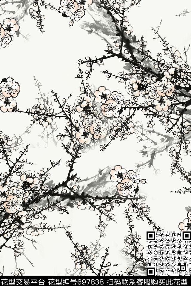 花朵花卉中国风数码印花华亿平台下载（图片编号: 697838） - 瓦栏（Walan）