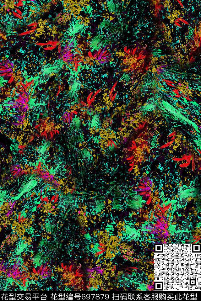 热带抽象女装数码印花华亿平台下载（图片编号: 697879） - 瓦栏（Walan）