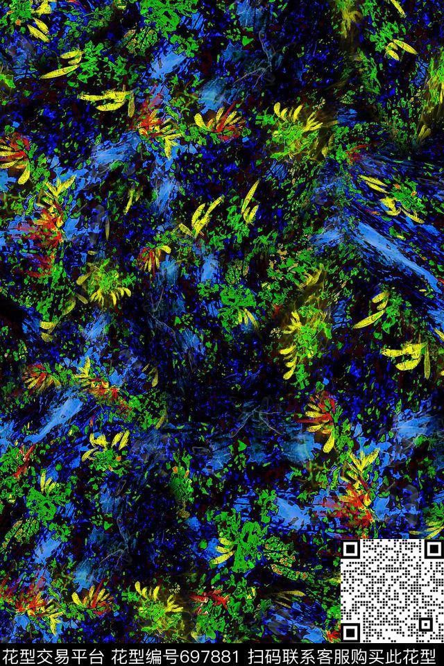 热带抽象女装数码印花华亿平台下载（图片编号: 697881） - 瓦栏（Walan）