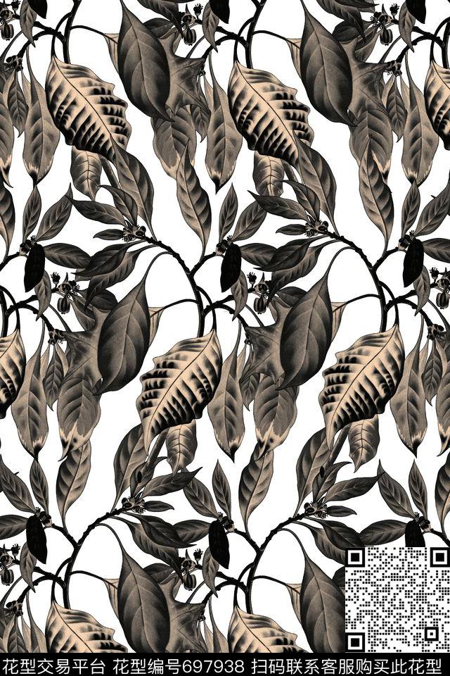 植物世界热带叶子数码印花华亿平台下载（图片编号: 697938） - 瓦栏（Walan）