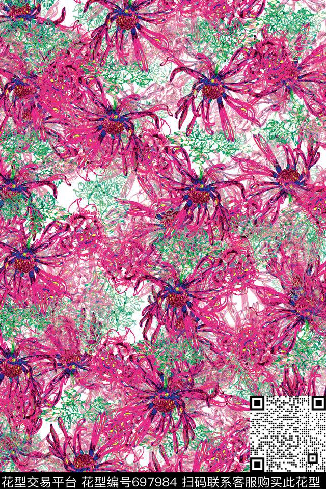 雏菊菊花手绘数码印花华亿平台下载（图片编号: 697984） - 瓦栏（Walan）
