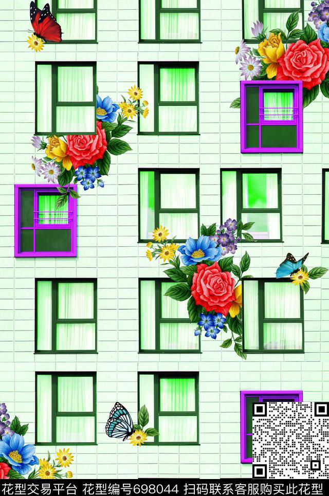 抽象趣味MAX-女装花卉格子窗手绘花藤数码印花华亿平台下载（图片编号: 698044） - 瓦栏（Walan）