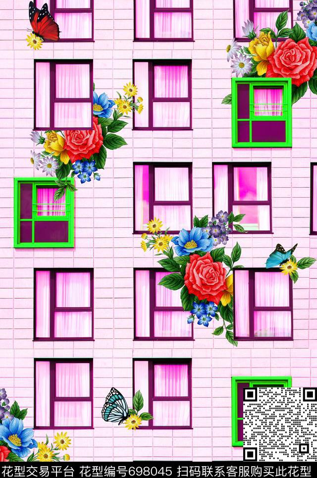 抽象趣味MAX-女装花卉格子窗手绘花藤数码印花华亿平台下载（图片编号: 698045） - 瓦栏（Walan）