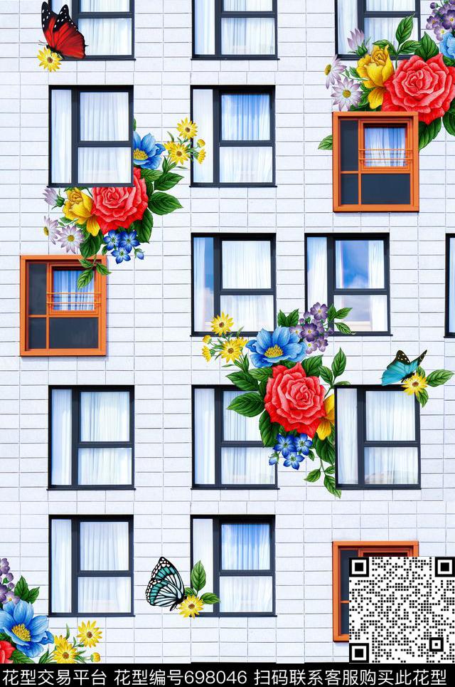 抽象趣味MAX-女装花卉格子窗手绘花藤数码印花华亿平台下载（图片编号: 698046） - 瓦栏（Walan）