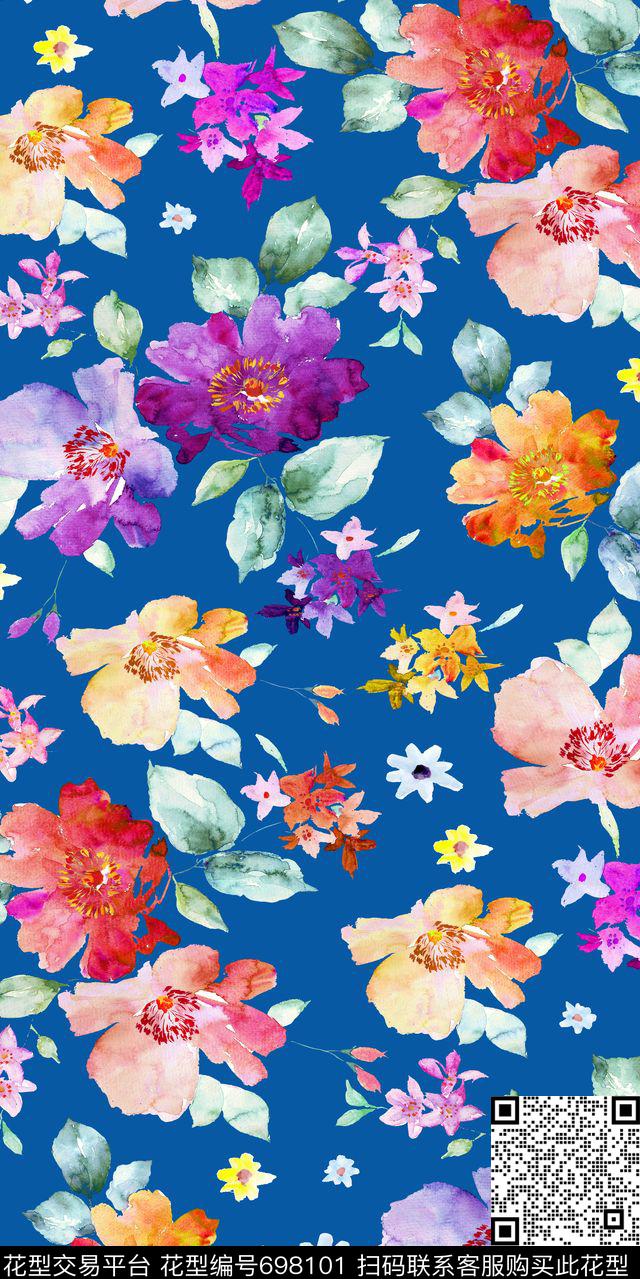 大花花朵花卉传统印花华亿平台下载（图片编号: 698101） - 瓦栏（Walan）