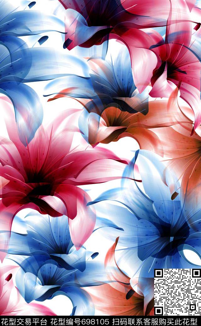 高清花卉数码印花欧美流行时尚印花数码印花华亿平台下载（图片编号: 698105） - 瓦栏（Walan）