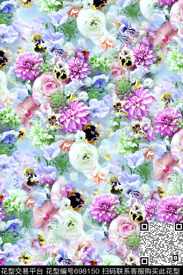 抽象手绘满版花卉最新高清数码水彩花卉纹理花卉数码印花华亿平台下载（图片编号: 698150） - 瓦栏（Walan）