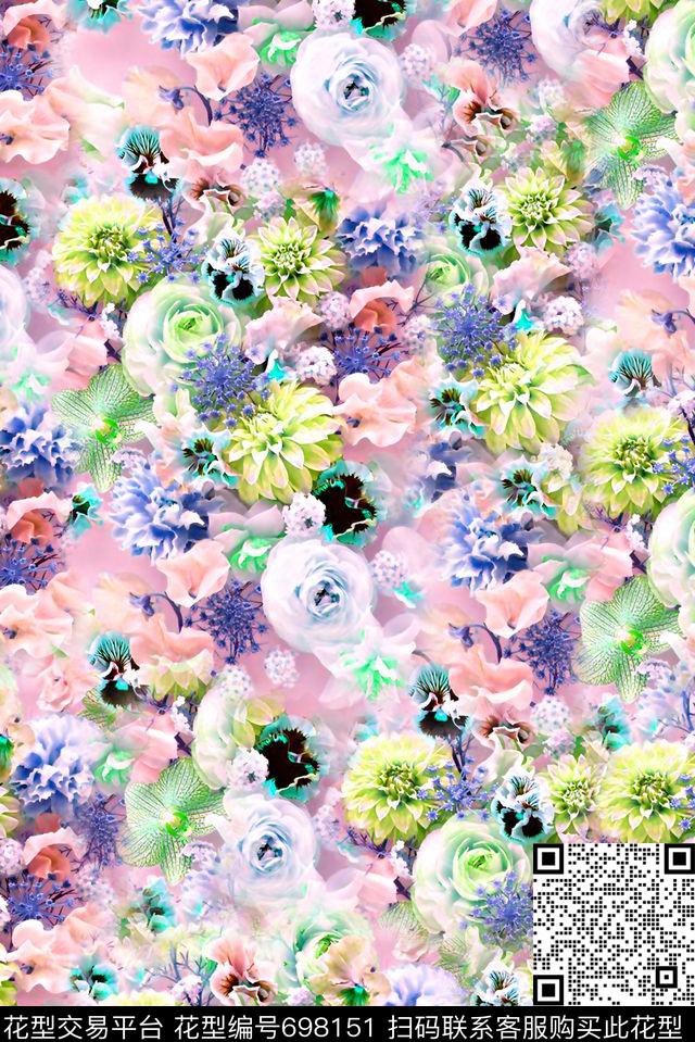 抽象手绘满版花卉最新高清数码水彩花卉纹理花卉数码印花华亿平台下载（图片编号: 698151） - 瓦栏（Walan）