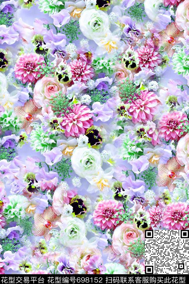 抽象手绘满版花卉最新高清数码水彩花卉纹理花卉数码印花华亿平台下载（图片编号: 698152） - 瓦栏（Walan）