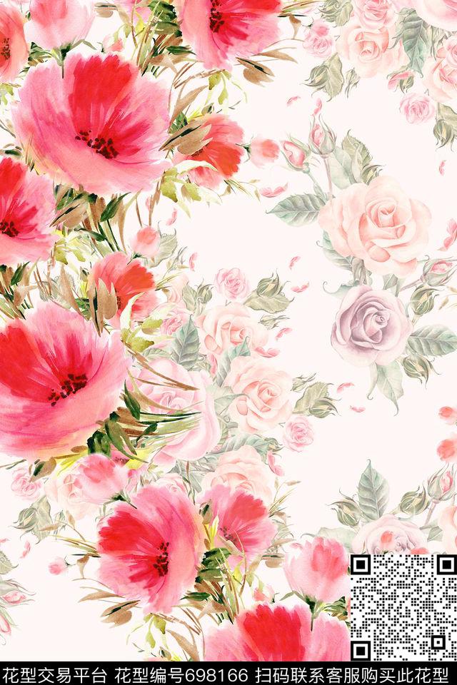 水彩花卉烂漫花卉清新碎花数码印花华亿平台下载（图片编号: 698166） - 瓦栏（Walan）