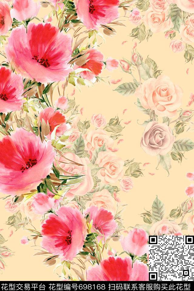 水彩花卉烂漫花卉清新碎花数码印花华亿平台下载（图片编号: 698168） - 瓦栏（Walan）