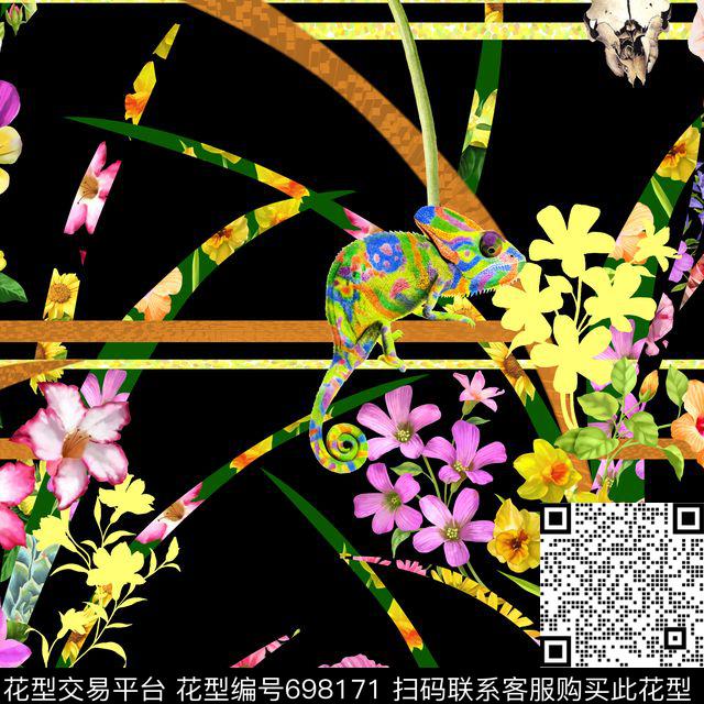 花朵抽象花卉切片蜥蜴数码印花华亿平台下载（图片编号: 698171） - 瓦栏（Walan）