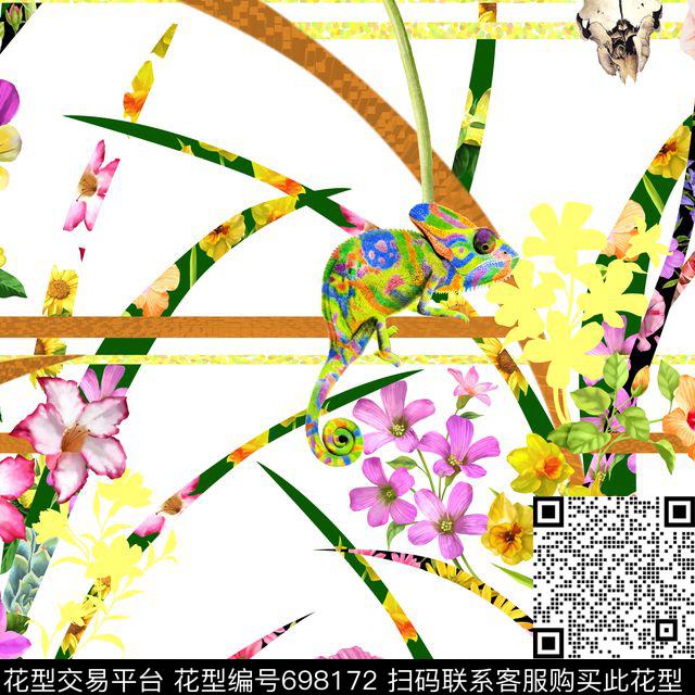 花朵抽象花卉切片蜥蜴数码印花华亿平台下载（图片编号: 698172） - 瓦栏（Walan）