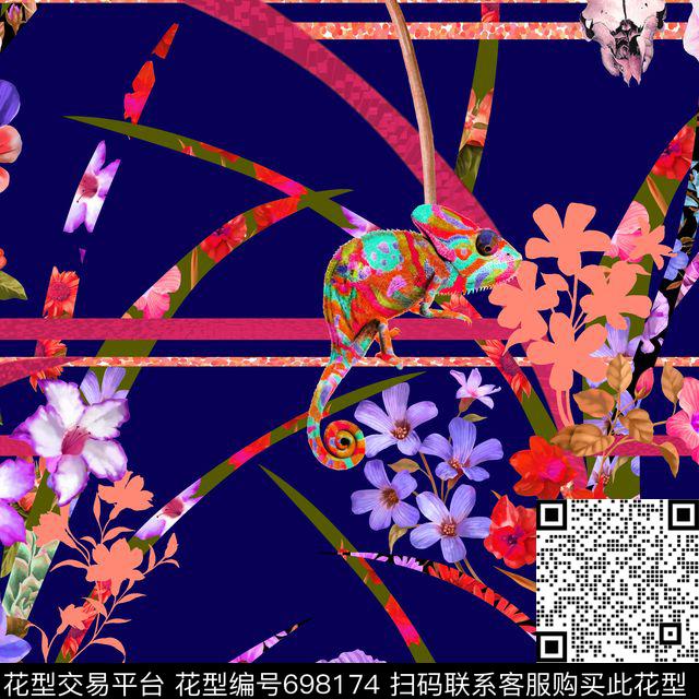 花朵抽象花卉切片蜥蜴数码印花华亿平台下载（图片编号: 698174） - 瓦栏（Walan）