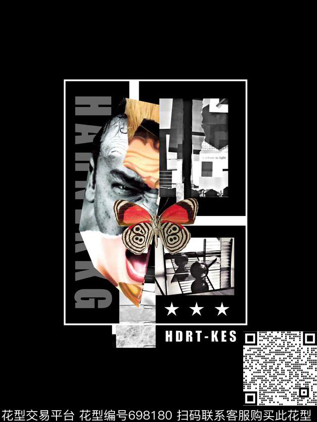 人物像蝴蝶男装T恤数码印花华亿平台下载（图片编号: 698180） - 瓦栏（Walan）