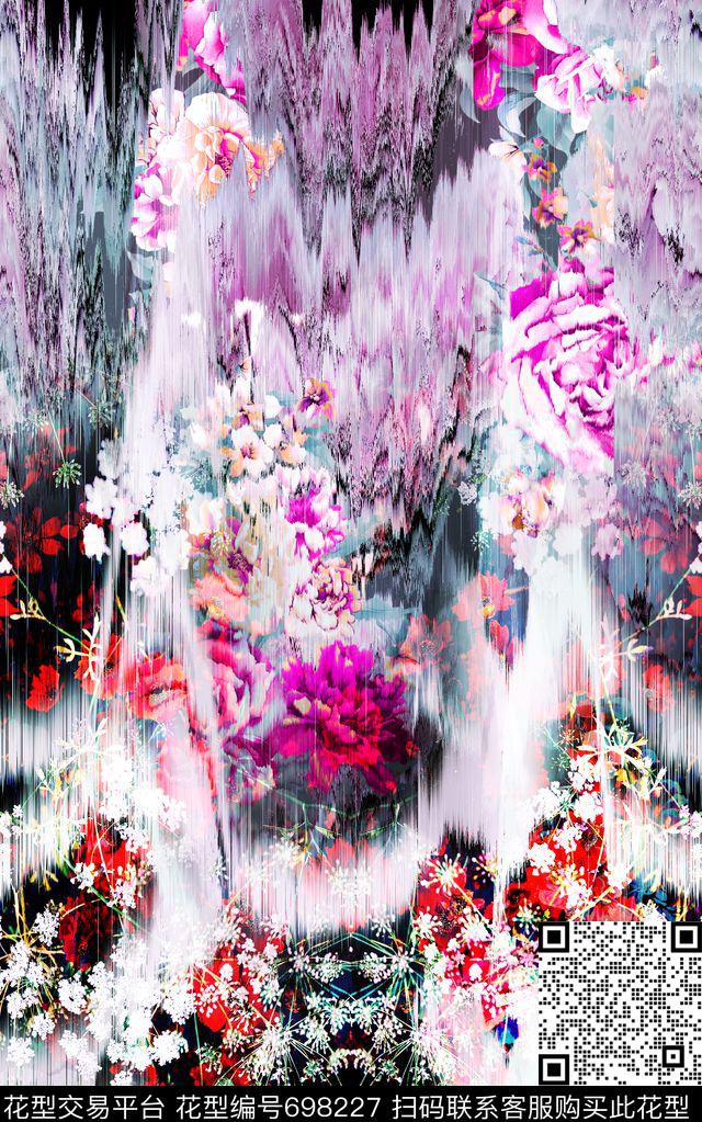 抽象几何MAX-女装花卉动感手绘花卉数码印花华亿平台下载（图片编号: 698227） - 瓦栏（Walan）