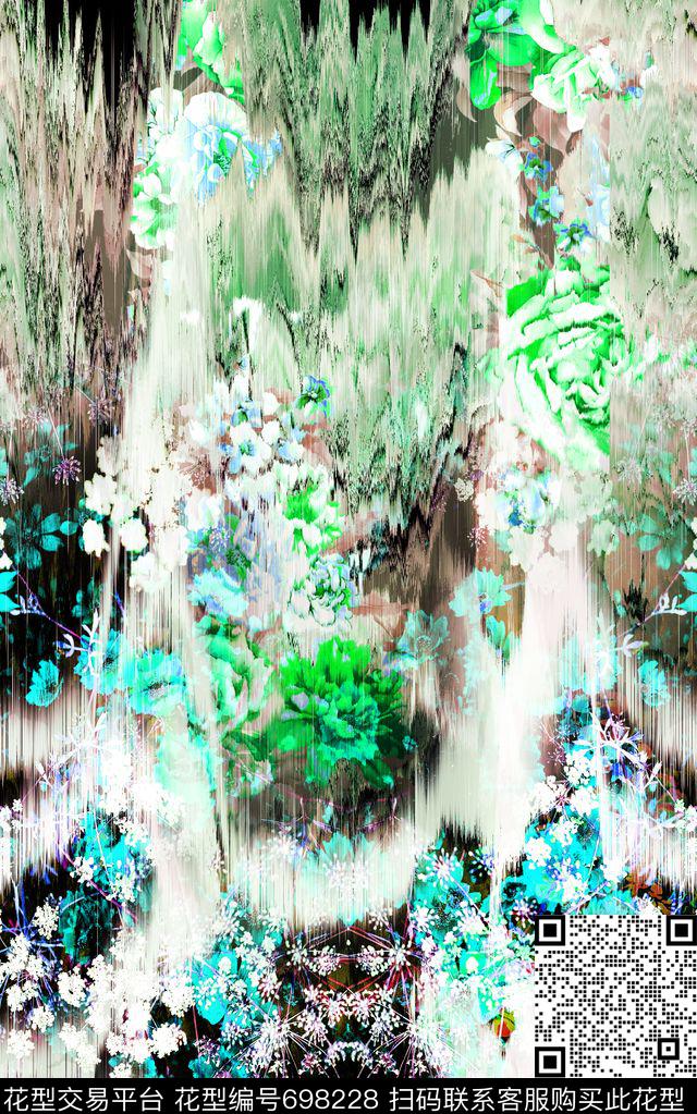 抽象几何MAX-女装花卉动感手绘花卉数码印花华亿平台下载（图片编号: 698228） - 瓦栏（Walan）