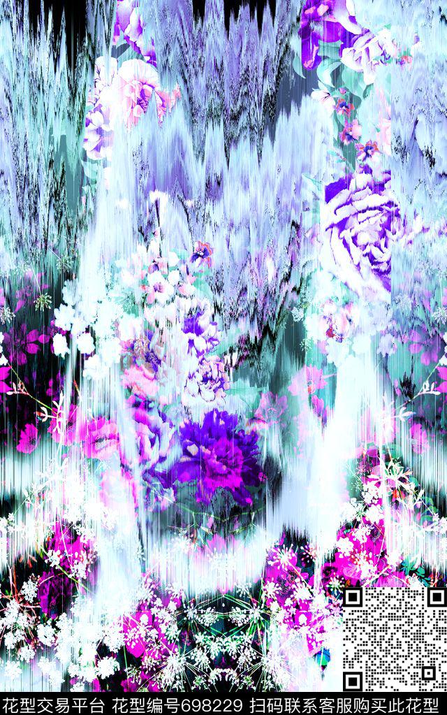 抽象几何MAX-女装花卉动感手绘花卉数码印花华亿平台下载（图片编号: 698229） - 瓦栏（Walan）