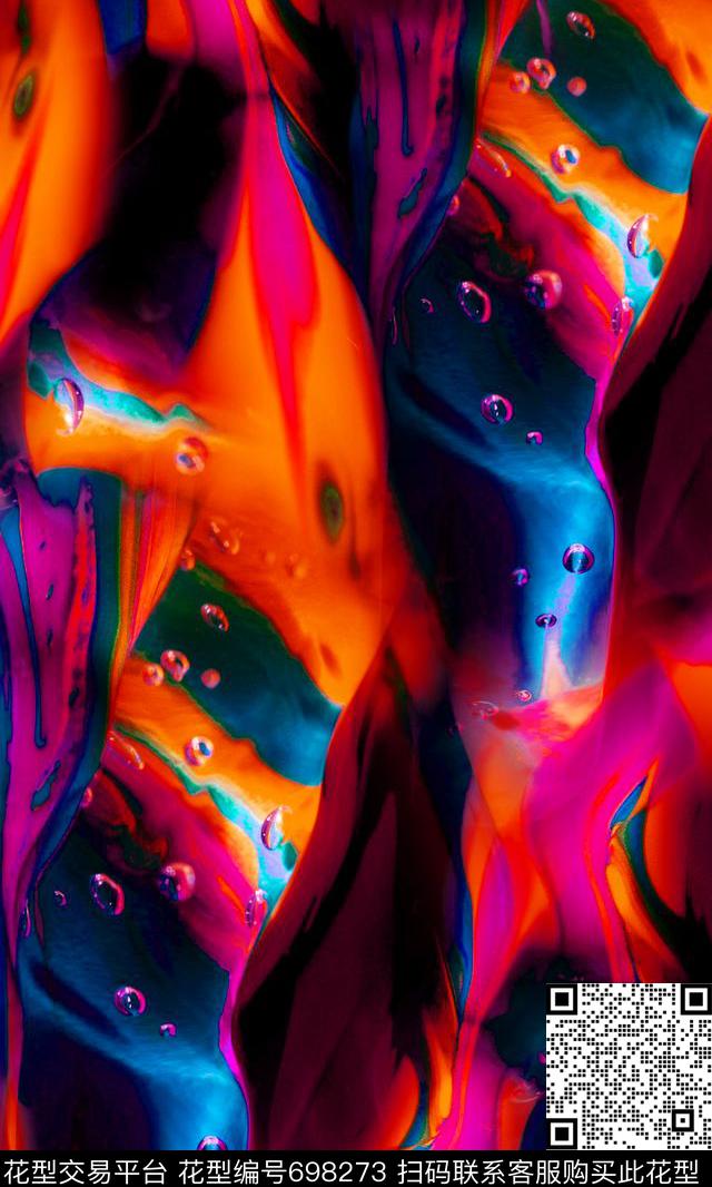 MAX-热带风情抽象流光水珠数码印花华亿平台下载（图片编号: 698273） - 瓦栏（Walan）