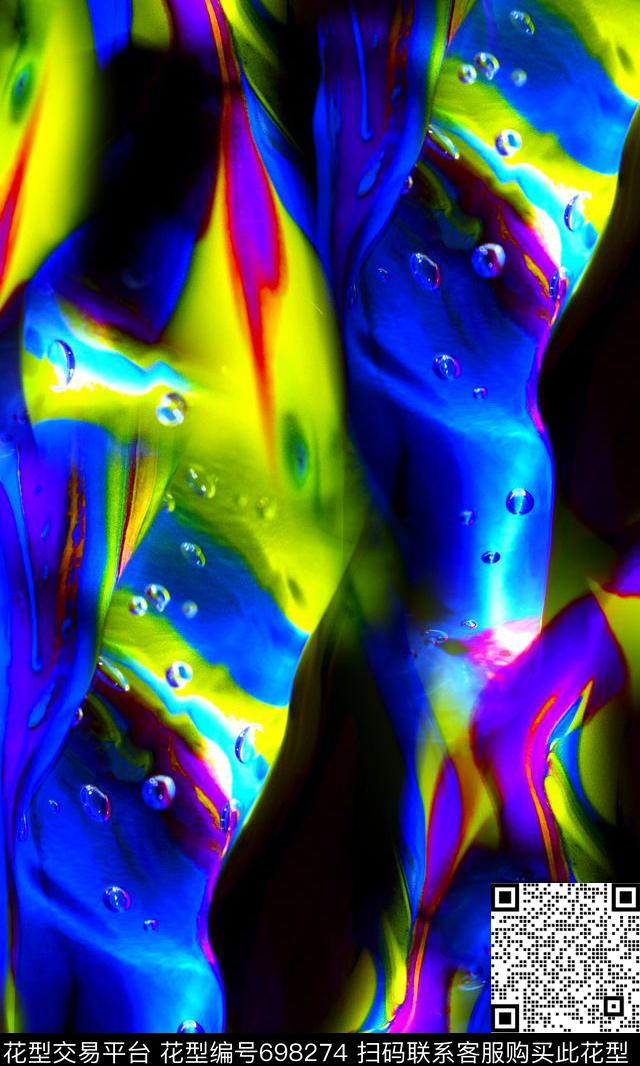 MAX-热带风情抽象流光水珠数码印花华亿平台下载（图片编号: 698274） - 瓦栏（Walan）