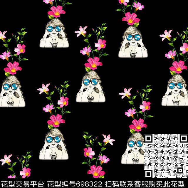 花朵花卉女孩人像数码印花华亿平台下载（图片编号: 698322） - 瓦栏（Walan）