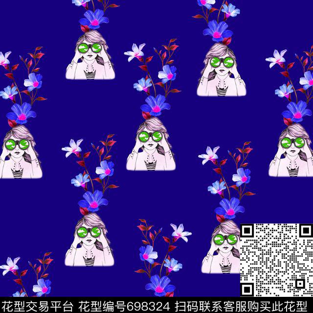 花朵花卉女孩人像数码印花华亿平台下载（图片编号: 698324） - 瓦栏（Walan）