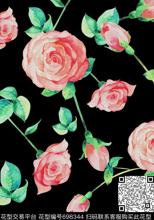 花卉不定位丝巾长巾数码印花华亿平台下载（图片编号: 698344） - 瓦栏（Walan）