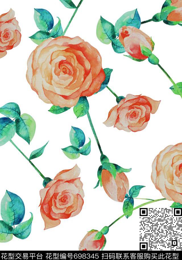 花卉不定位丝巾长巾数码印花华亿平台下载（图片编号: 698345） - 瓦栏（Walan）