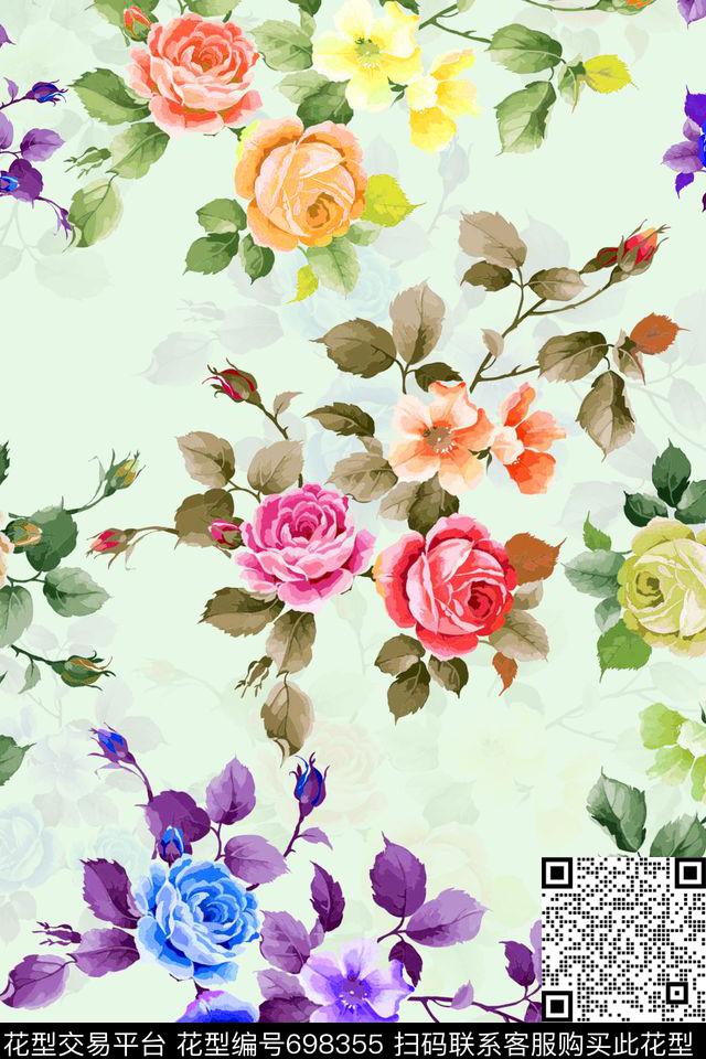 休闲风满版花卉数码印花华亿平台下载（图片编号: 698355） - 瓦栏（Walan）