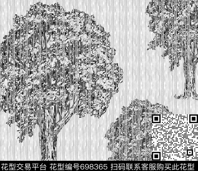 植物肌理黑白传统印花华亿平台下载（图片编号: 698365） - 瓦栏（Walan）
