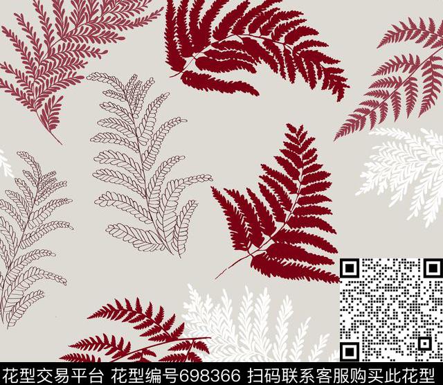 叶子蕨根植物传统印花华亿平台下载（图片编号: 698366） - 瓦栏（Walan）