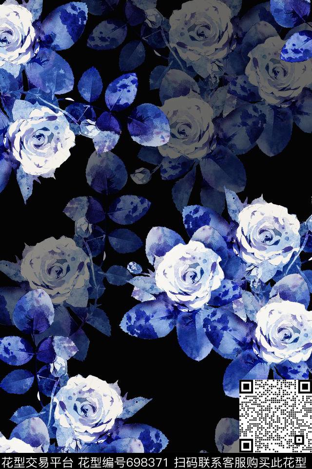 花朵水彩花卉青花数码印花华亿平台下载（图片编号: 698371） - 瓦栏（Walan）