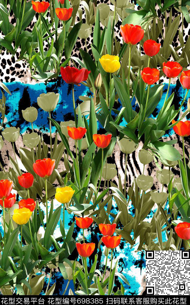 水仙花横条花卉花朵数码印花华亿平台下载（图片编号: 698385） - 瓦栏（Walan）
