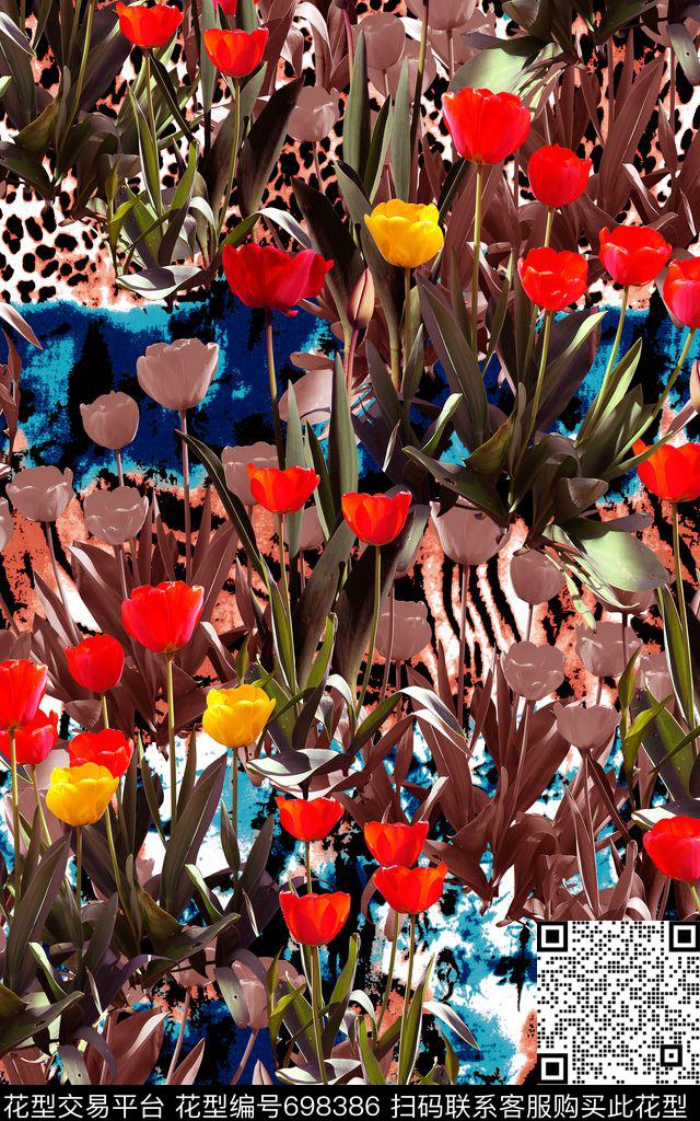 水仙花横条花卉花朵数码印花华亿平台下载（图片编号: 698386） - 瓦栏（Walan）