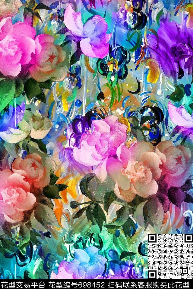 油画肌理油画碎花抽象油画数码印花华亿平台下载（图片编号: 698452） - 瓦栏（Walan）