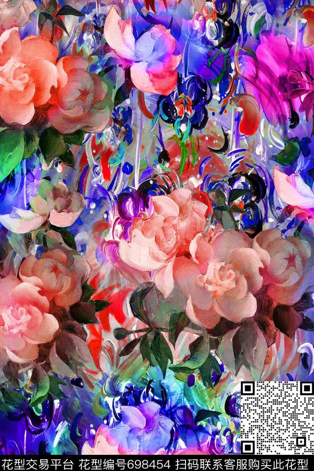 油画肌理油画碎花抽象油画数码印花华亿平台下载（图片编号: 698454） - 瓦栏（Walan）