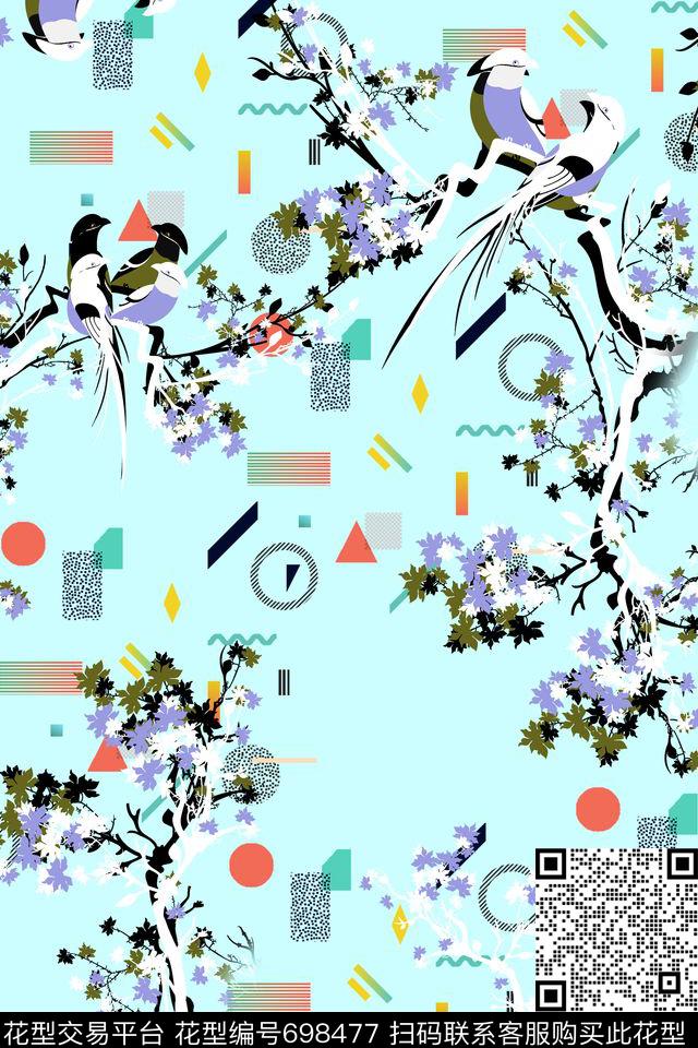 女装鸟花鸟植物数码印花华亿平台下载（图片编号: 698477） - 瓦栏（Walan）