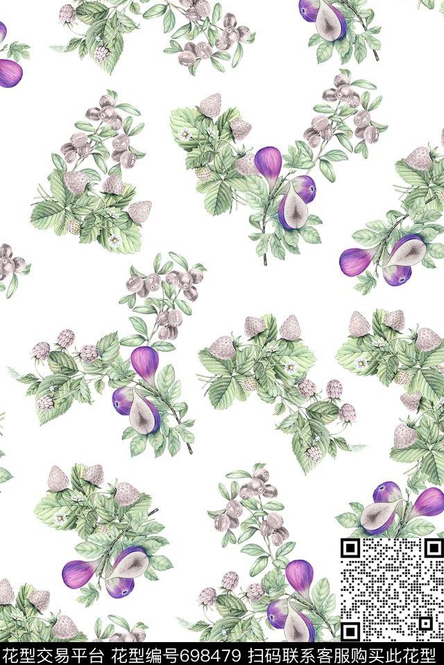 无花果草莓手绘数码印花华亿平台下载（图片编号: 698479） - 瓦栏（Walan）