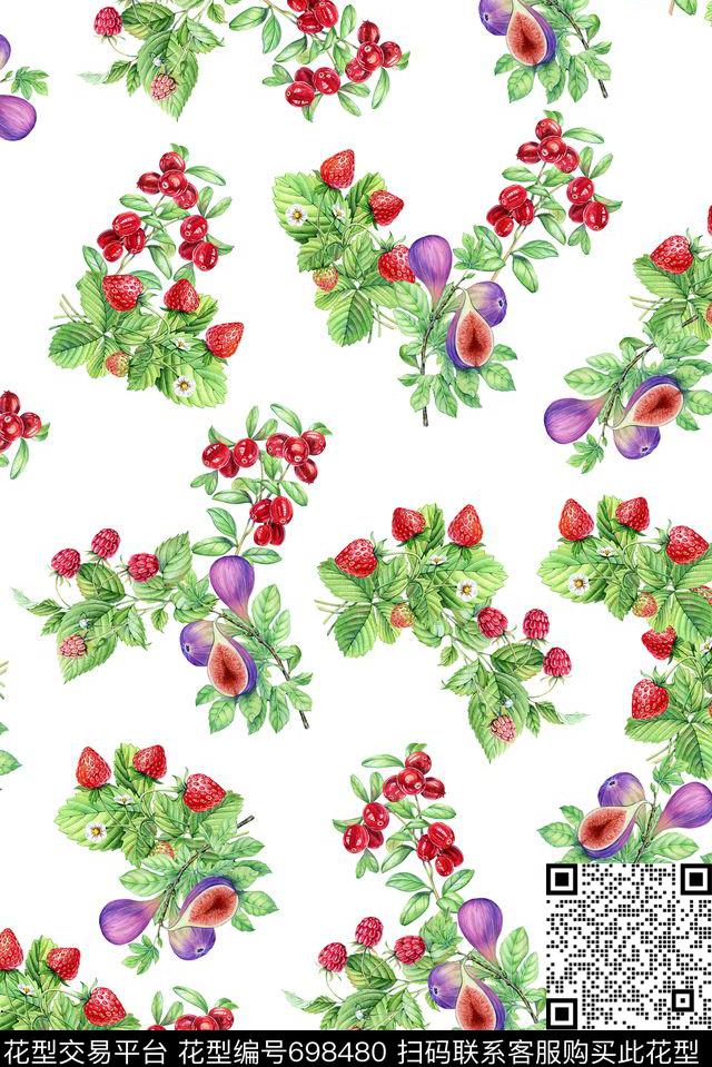 无花果草莓手绘数码印花华亿平台下载（图片编号: 698480） - 瓦栏（Walan）