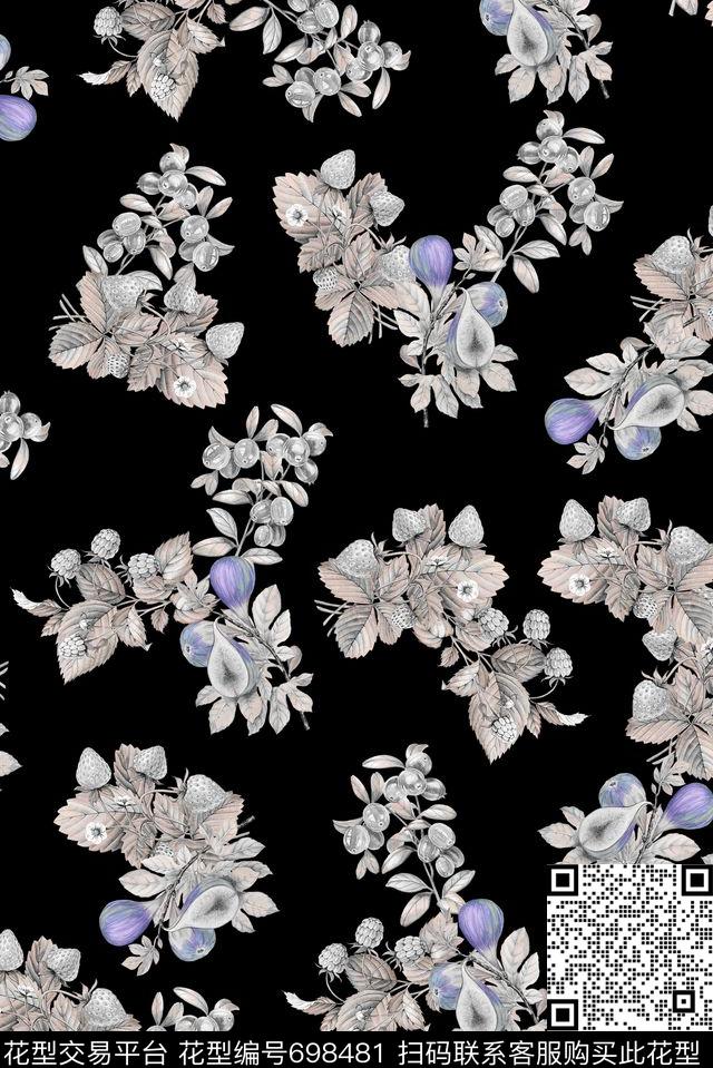 无花果草莓手绘数码印花华亿平台下载（图片编号: 698481） - 瓦栏（Walan）