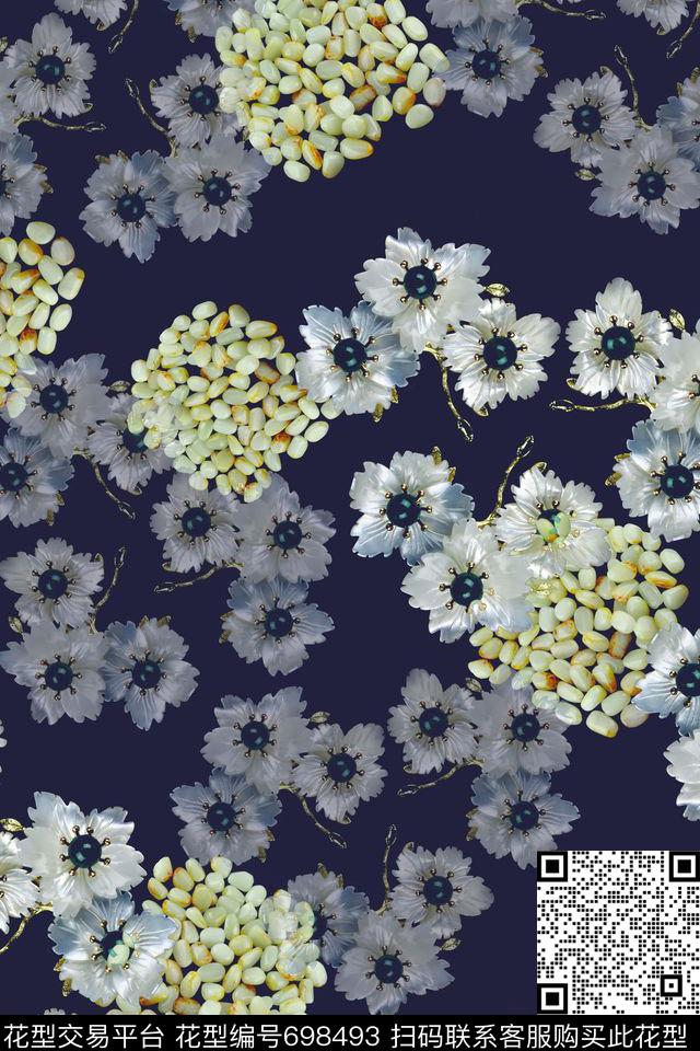 珠宝玉石图案和田玉仔玉石花饰数码印花华亿平台下载（图片编号: 698493） - 瓦栏（Walan）