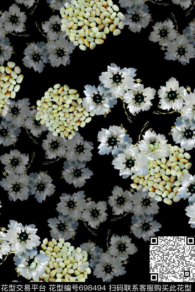 珠宝玉石图案和田玉仔玉石花饰数码印花华亿平台下载（图片编号: 698494） - 瓦栏（Walan）