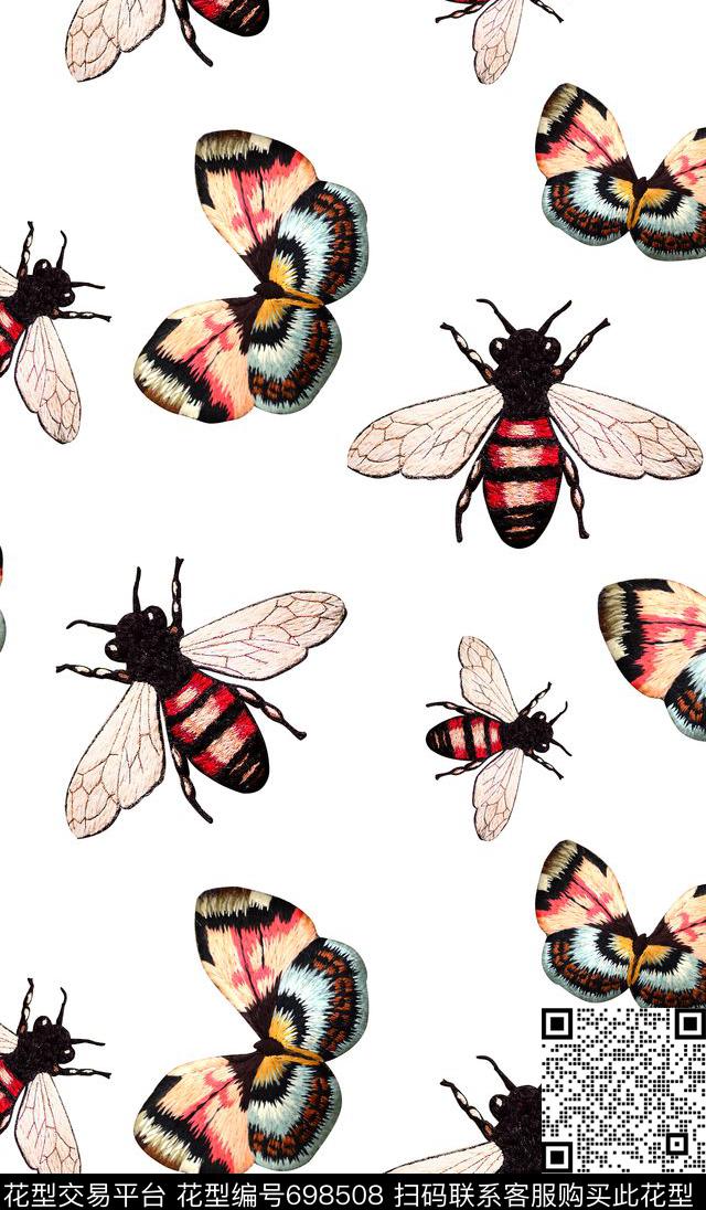 蝴蝶蜜蜂昆虫数码印花华亿平台下载（图片编号: 698508） - 瓦栏（Walan）