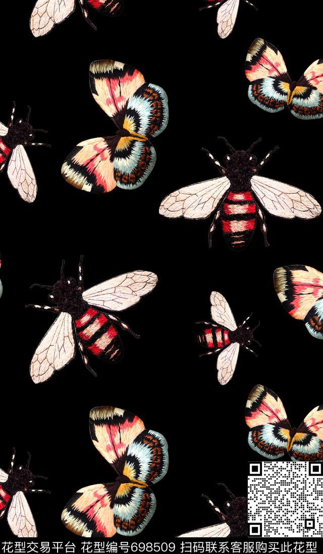 蝴蝶蜜蜂昆虫数码印花华亿平台下载（图片编号: 698509） - 瓦栏（Walan）