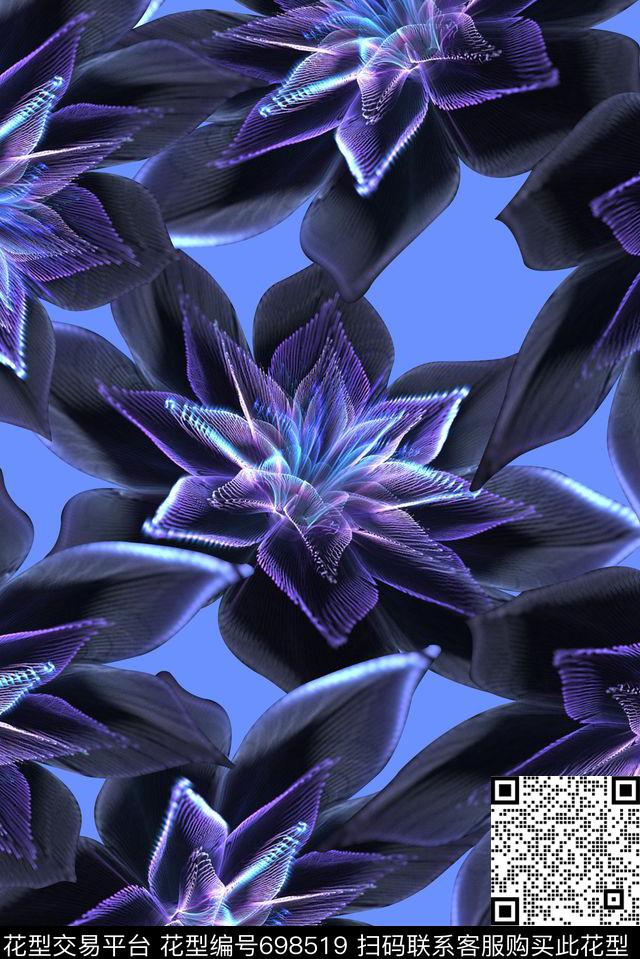 几何分形数码印花抽象花卉彩绘女装裙子印花数码印花华亿平台下载（图片编号: 698519） - 瓦栏（Walan）