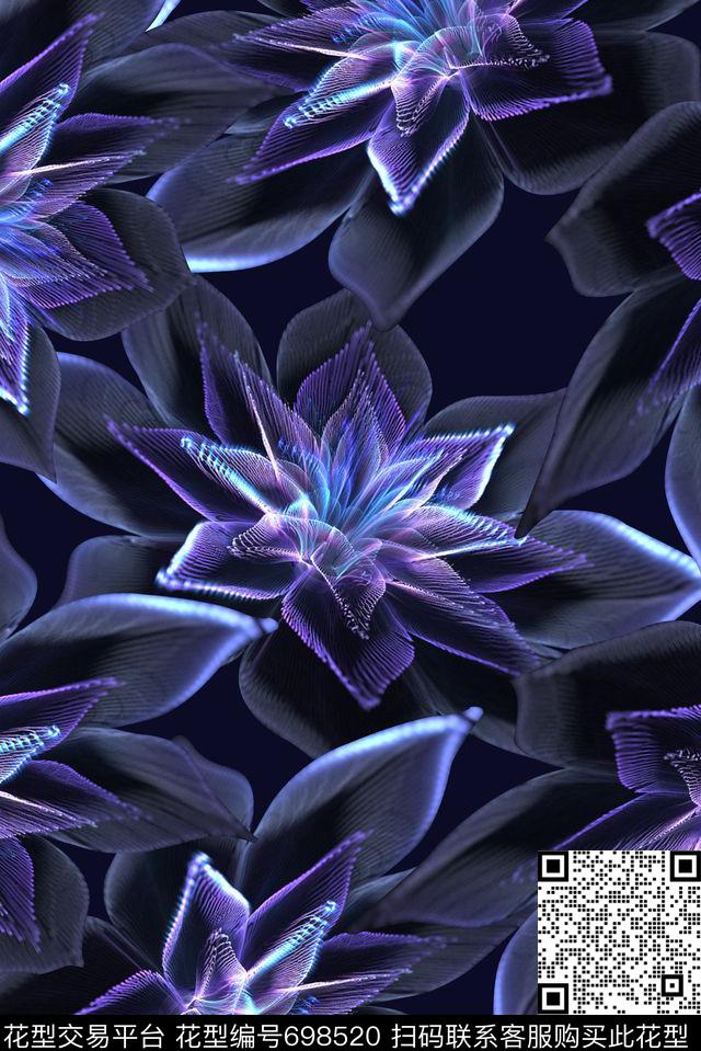 几何分形数码印花抽象花卉彩绘女装裙子印花数码印花华亿平台下载（图片编号: 698520） - 瓦栏（Walan）