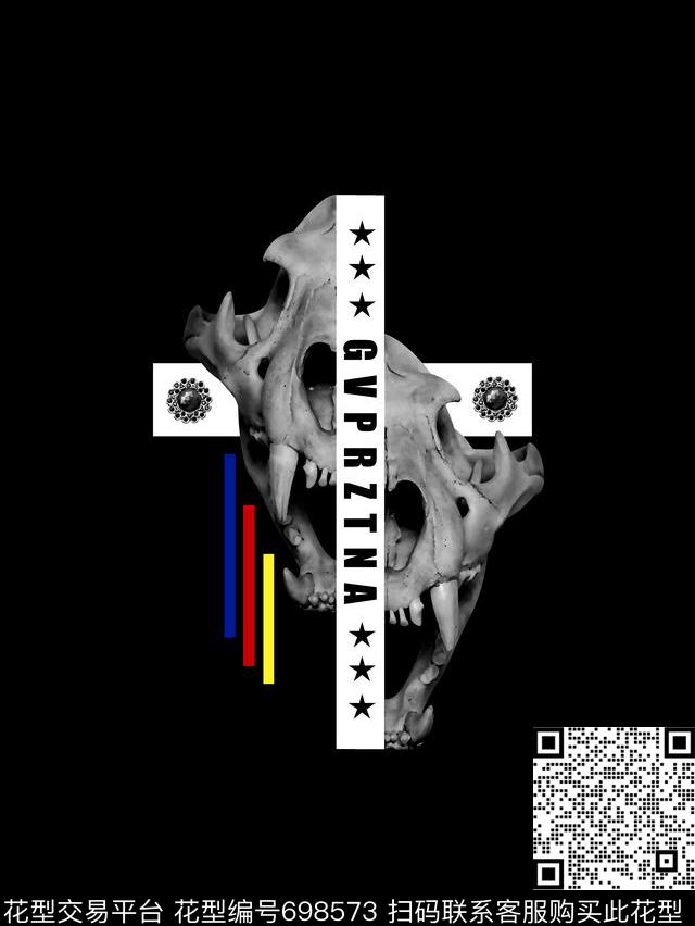 动物头骨几何男装T恤数码印花华亿平台下载（图片编号: 698573） - 瓦栏（Walan）