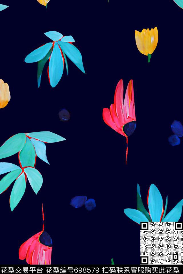 抽象手绘满版花卉最新高清数码水彩花卉时尚潮流大牌复古欧美风女装花卉数码印花华亿平台下载（图片编号: 698579） - 瓦栏（Walan）