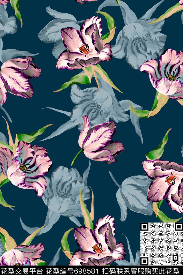 抽象手绘满版浪漫花卉花卉最新高清数码水彩花卉数码印花华亿平台下载（图片编号: 698581） - 瓦栏（Walan）