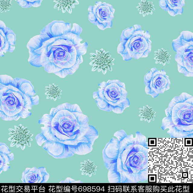 雏菊玫瑰花朵数码印花华亿平台下载（图片编号: 698594） - 瓦栏（Walan）